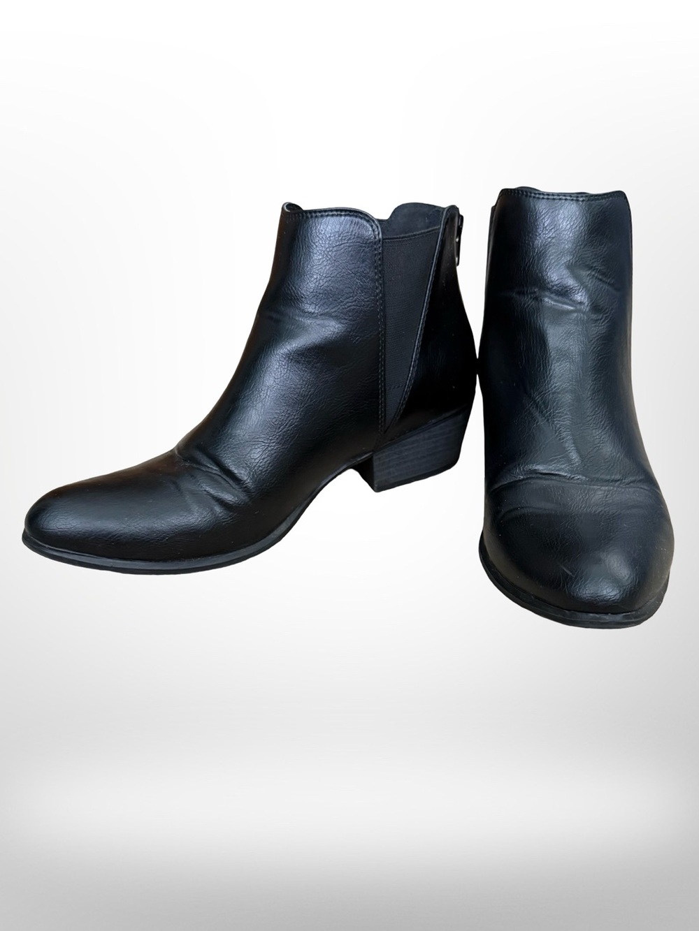 Esprit Tiffany Womens 8.5 Black Faux Leather Ankle Boots Heel Zipper Elastic Y2K